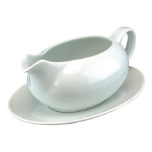 Saucer & Gravy Boat Styled Jug Ceramic White 550Ml Ideal For Serving Gravy Sauces