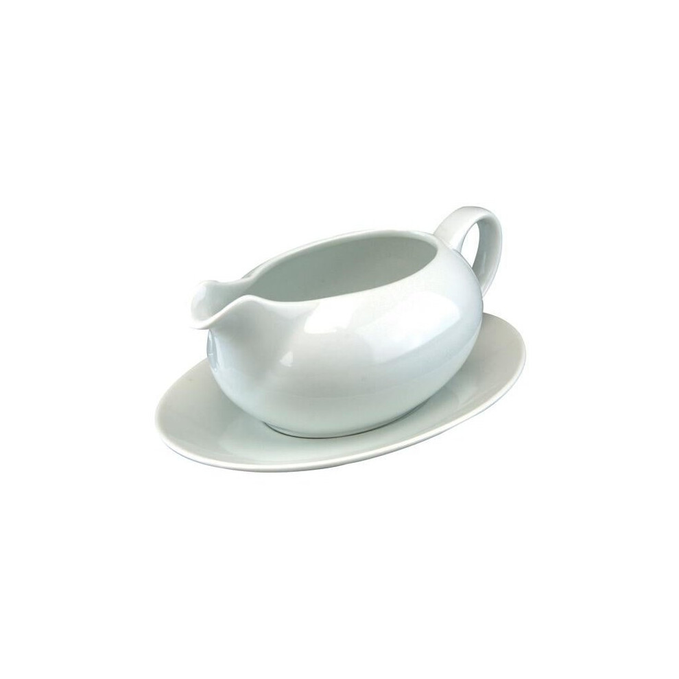 Apollo Gardening Saucer & Gravy Boat Styled Jug Ceramic 550Ml Ideal For Serving Gravy Sauces White