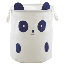 Premier Housewares Mimo Panda Face Laundry Bag - White Cotton with Blue Ears, Carry Handles (1901945)