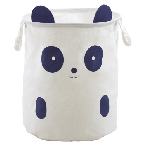 Premier Housewares Mimo Panda Face Laundry Bag - White Cotton with Blue Ears, Carry Handles (1901945)