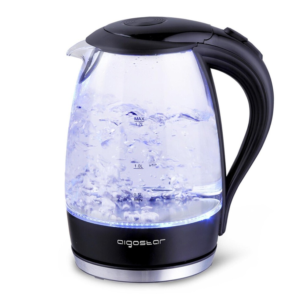 Aigostar Adam 30Khh - Glass Water Kettle With Led Lighting, 2200 Watts, 1.7 Liter, Boil-Dry Protection, Bpa Free, Black. Exclusive Design