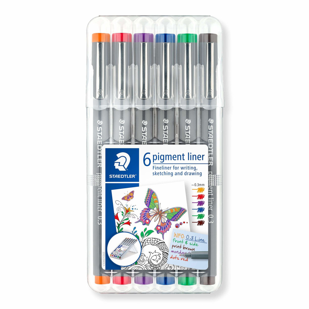 STAEDTLER 30803-SSB6 0.3 mm Coloured Pigment Liner - Multi-Colour (Pack of 6)