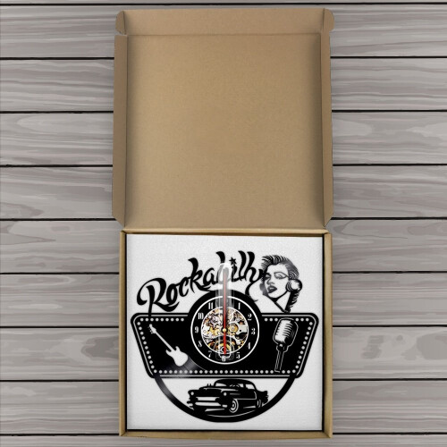 Rockabilly Music Silhouette Vinyl Record LED Backlight Wall Clock 1