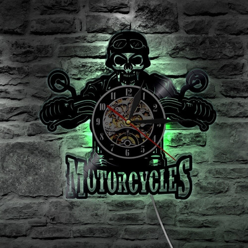 Motorcycles Bikers Classic King Skull LED Light Vinyl Wall Clock 1