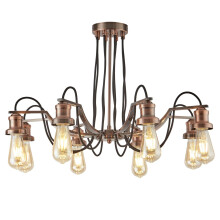 Searchlight Olivia 8 Lights Black Fabric Cable Antique Copper Ceiling Chandelier