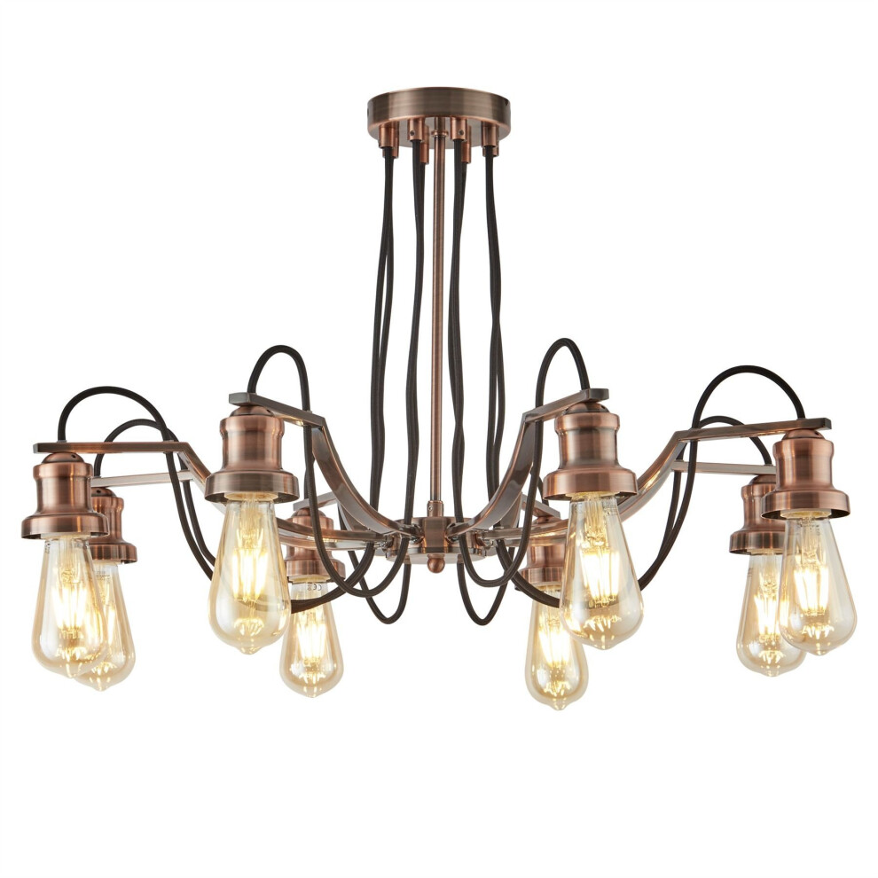Searchlight Olivia 8 Lights Black Fabric Cable Antique Copper Ceiling Chandelier