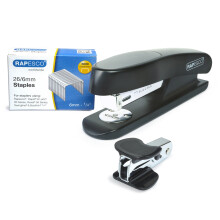 Rapesco 1472 Sting Ray Stapler with Staple Remover and 26/6 mm Staples B/5000, Black - Bundle