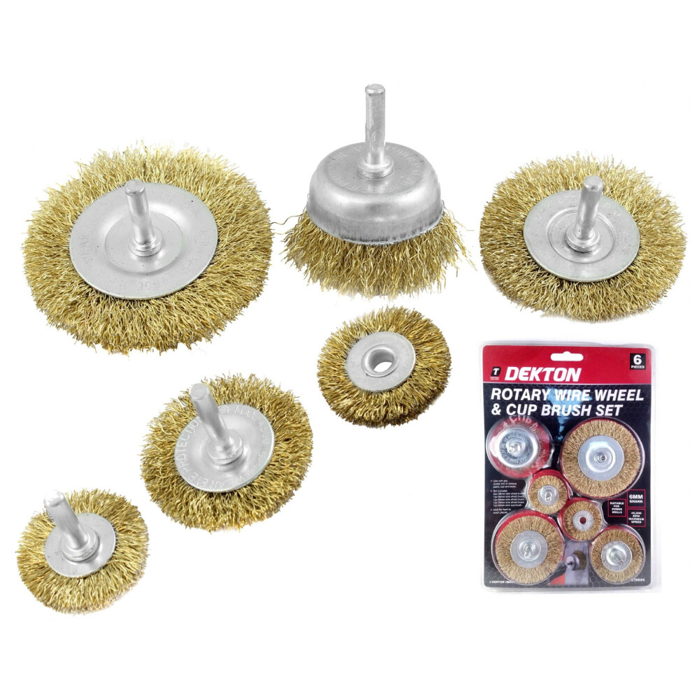 Dekton 6pc Brass Wire Wheel / Cup Brush Set Use With Rotary Drill And Drills
