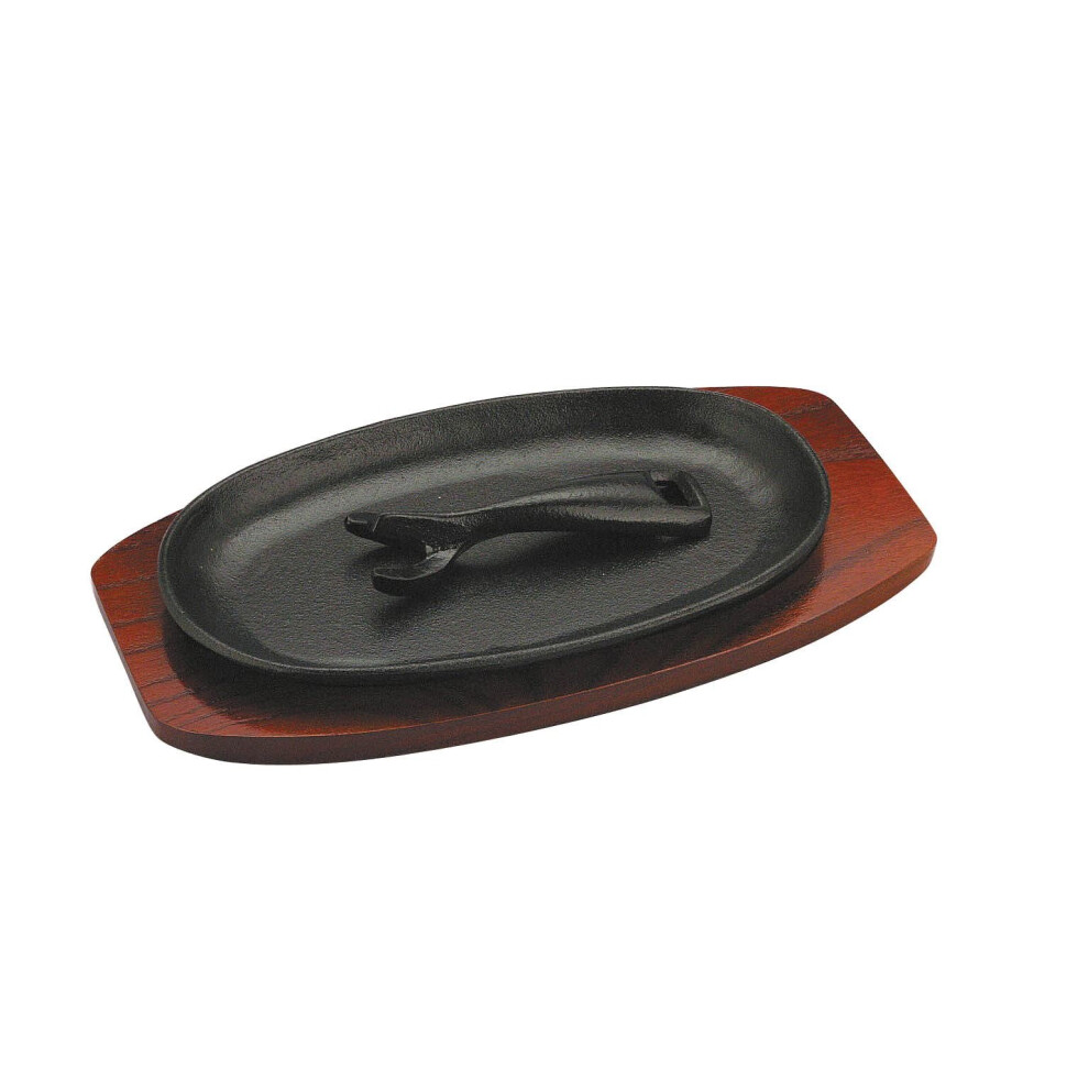 Cast Iron Sizzle Platter With Wooden Serving Board Sizzler Plate 9" X 5