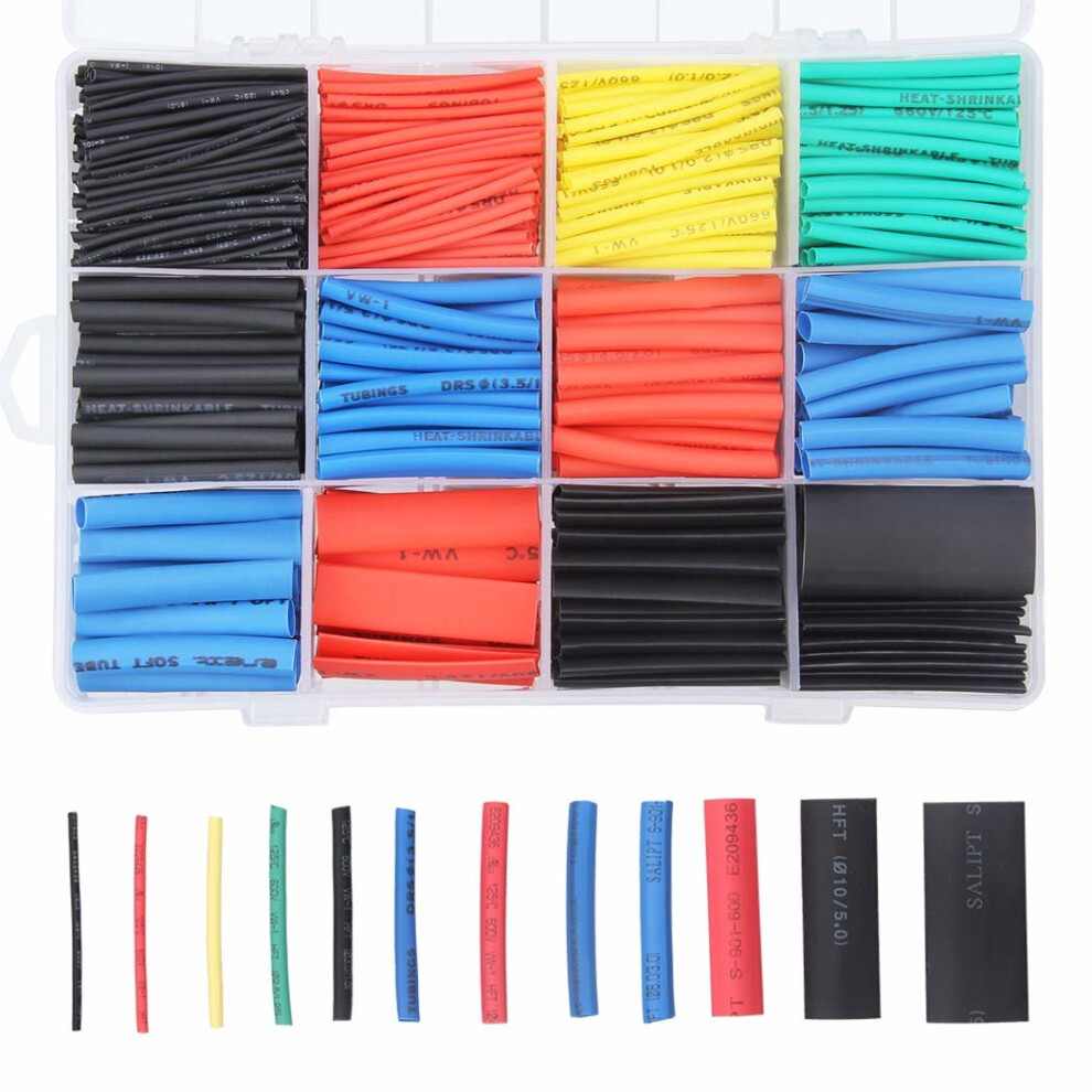 Heat Shrink Tubing, Preciva 750Pcs Heat Shrink Cable Sleeve 2:1 Insulation Coloured Heat Shrink Tubes 12 Sizes 614070469645