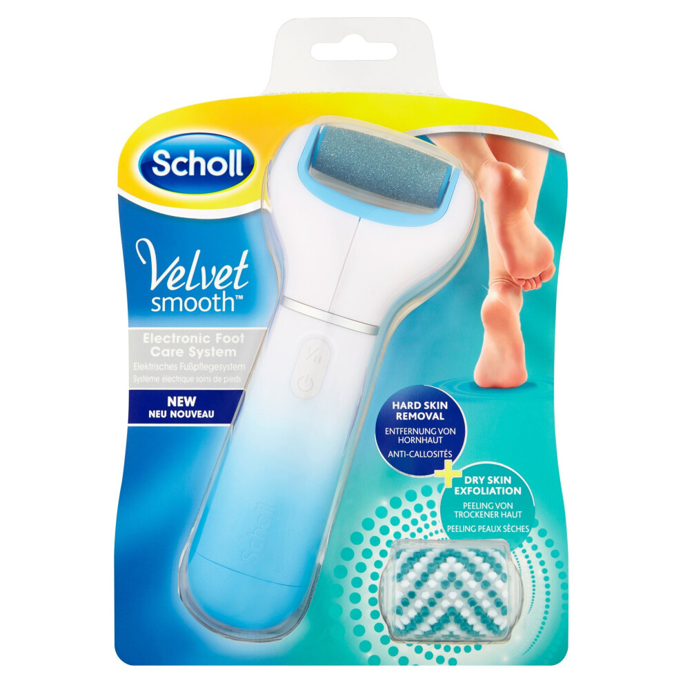 Scholl Velvet Smooth Electric Foot File with Exfoliating Refill, Blue