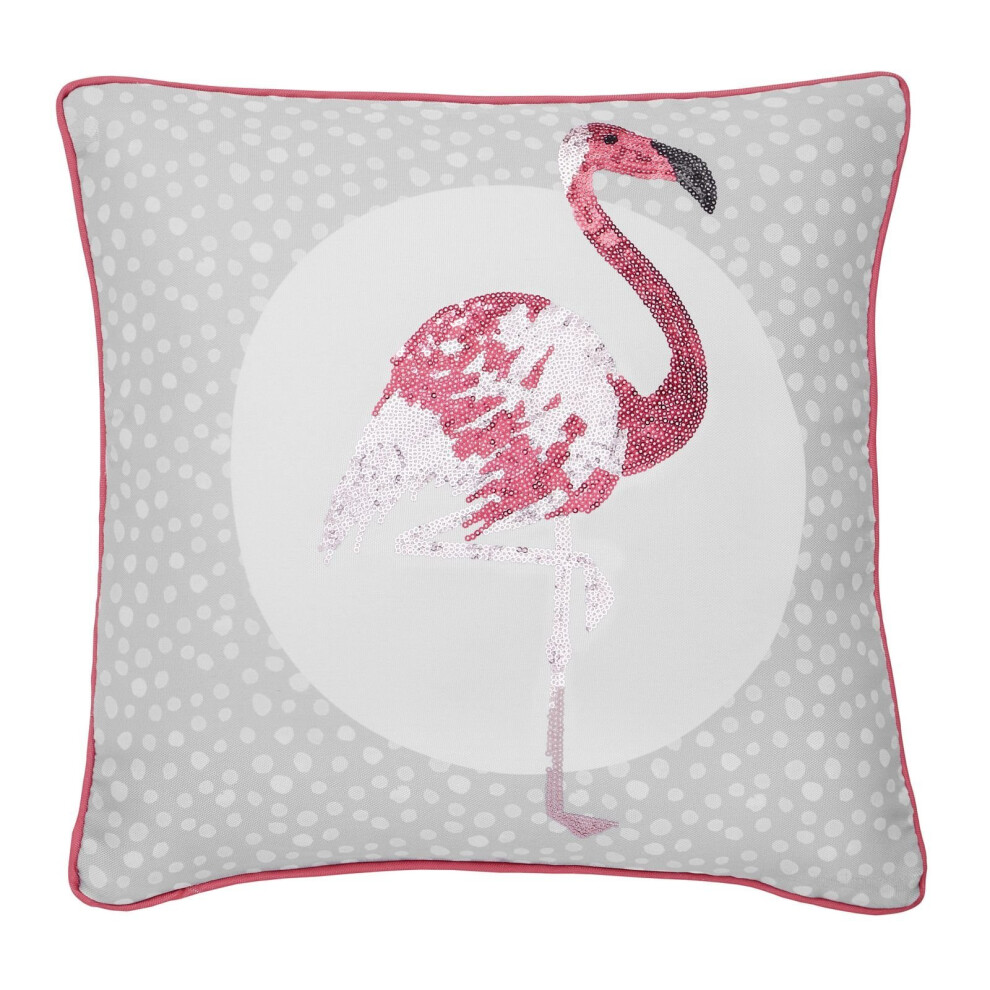 Catherine Lansfield Flamingo Embellished Cushion Cover Grey, 43x43cm