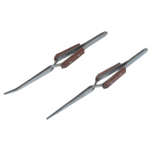 Tweezer Set Stainless Steel Wooden Handle Curved Straight Tweezers Amtech R0380