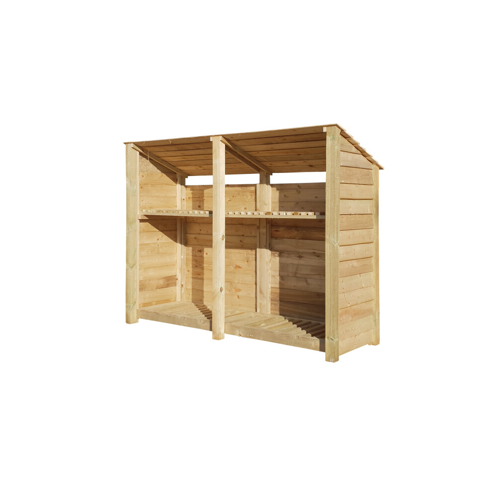 (4ft, Light Green) Wooden Log Store With Kindling Shelf - Reversed Roof (L-146cm, H-126cm / 180cm, W-81cm)-image-OPC-P6HV5SB-NEW