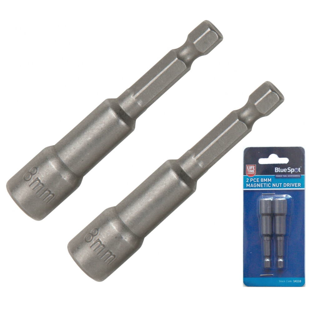 BlueSpot 8mm Magnetic Nut Driver 55mm Long Socket Set Impact Drill Bit 1/4" Hex