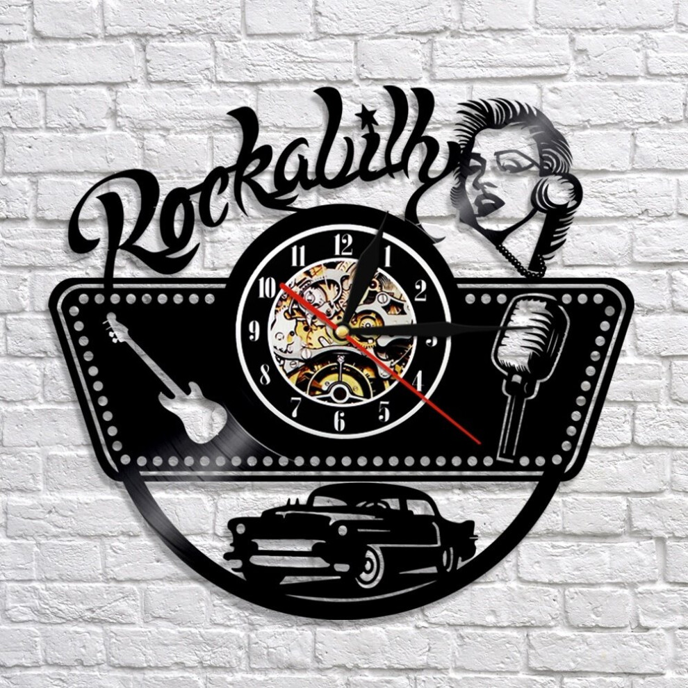 Rockabilly Music Silhouette Vinyl Record LED Backlight Wall Clock