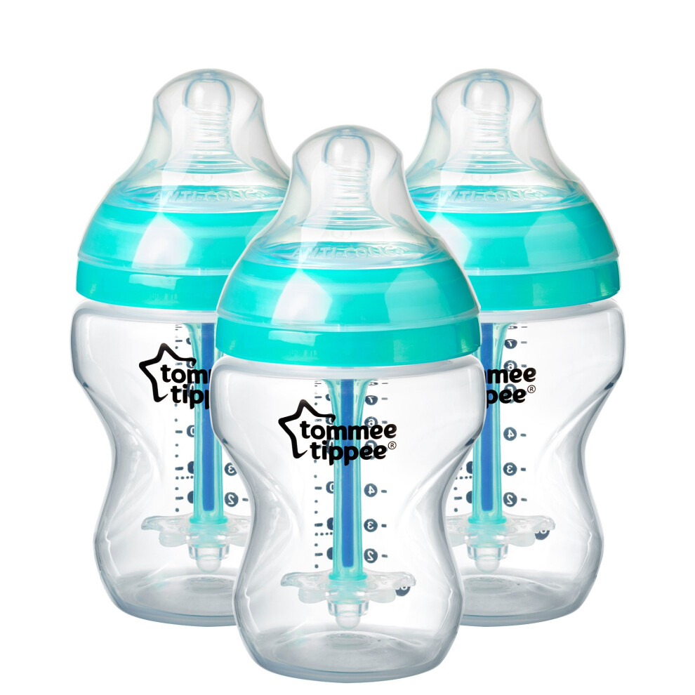 Tommee Tippee Advanced Anti-Colic Newborn Baby Bottle, 260ml, Pack of 3, Clear