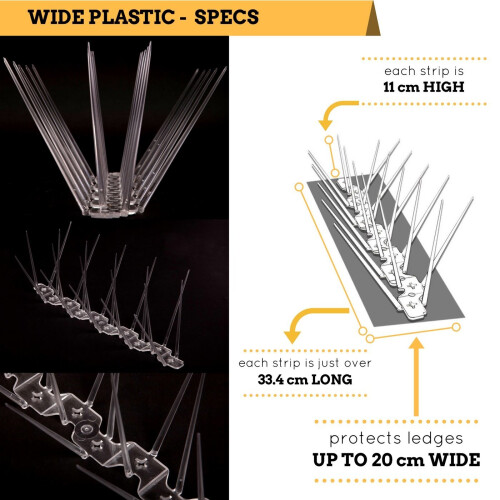 Defender Wide Plastic Bird Spikes Pack | 6 m with Glue | Pigeon Control Guide | Various Size Packs 1
