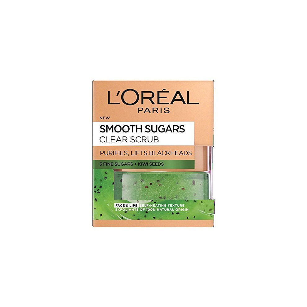 L'Oreal Paris Smooth Sugar Clear Kiwi Face and Lip Scrub, 50 ml