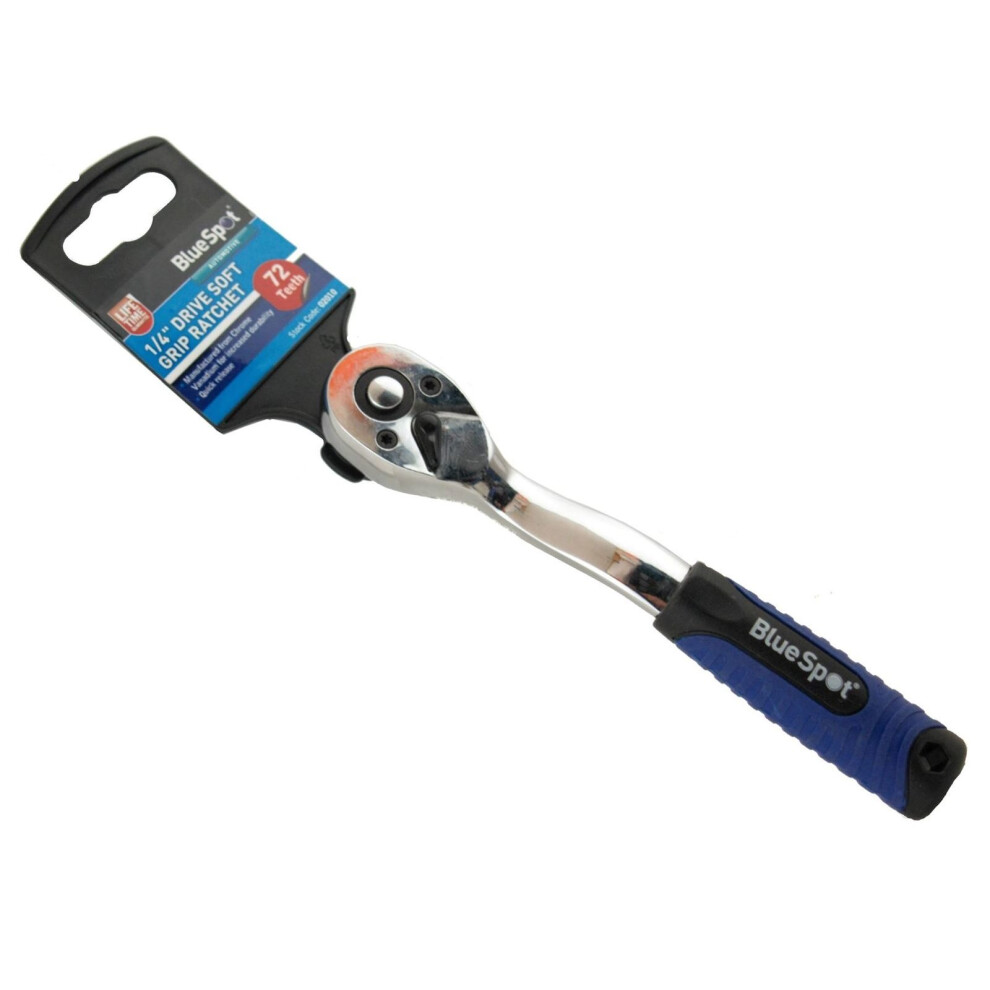Bluespot Socket Ratchet Soft Grip Handle Quick Release 72 Teeth 1/4" Drive
