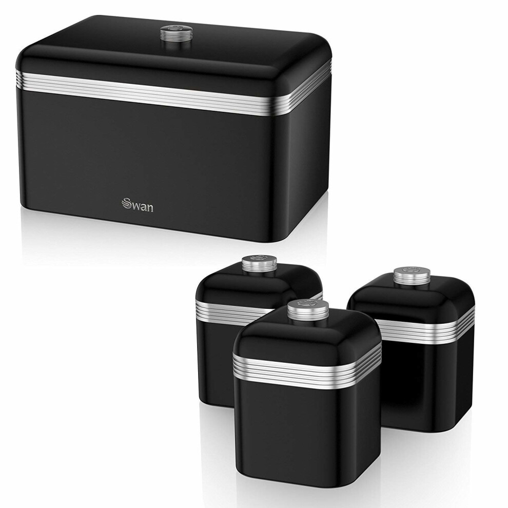 (Black) 4pc Swan Retro Kitchen Storage Set