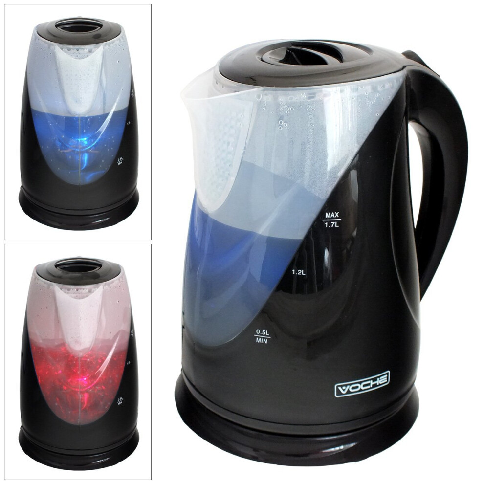 VocheÃÂ® Black 1.7 Litre 2200W Fast Boil Dual LED Colour Illumination Electric Cordless Jug Kettle