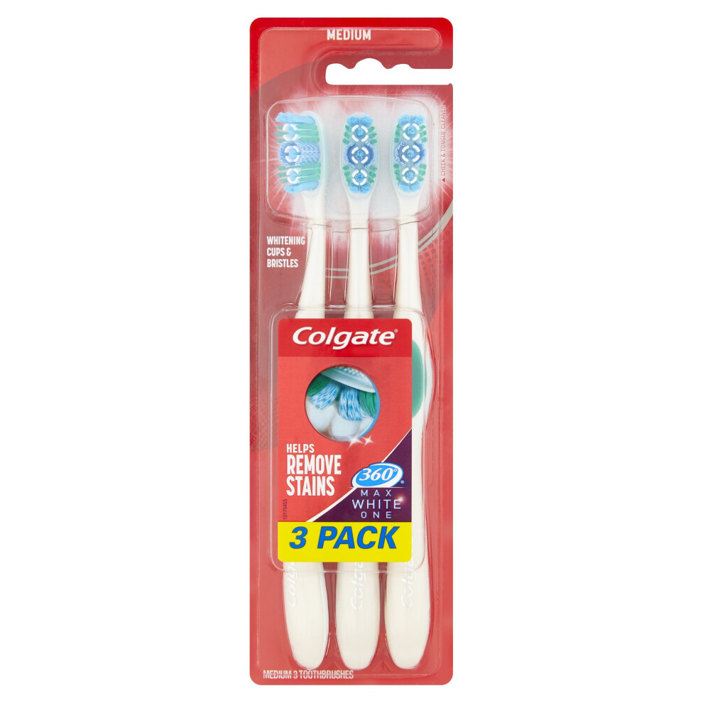 Colgate 360 Degrees Max White One Medium Toothbrush, Triple Pack