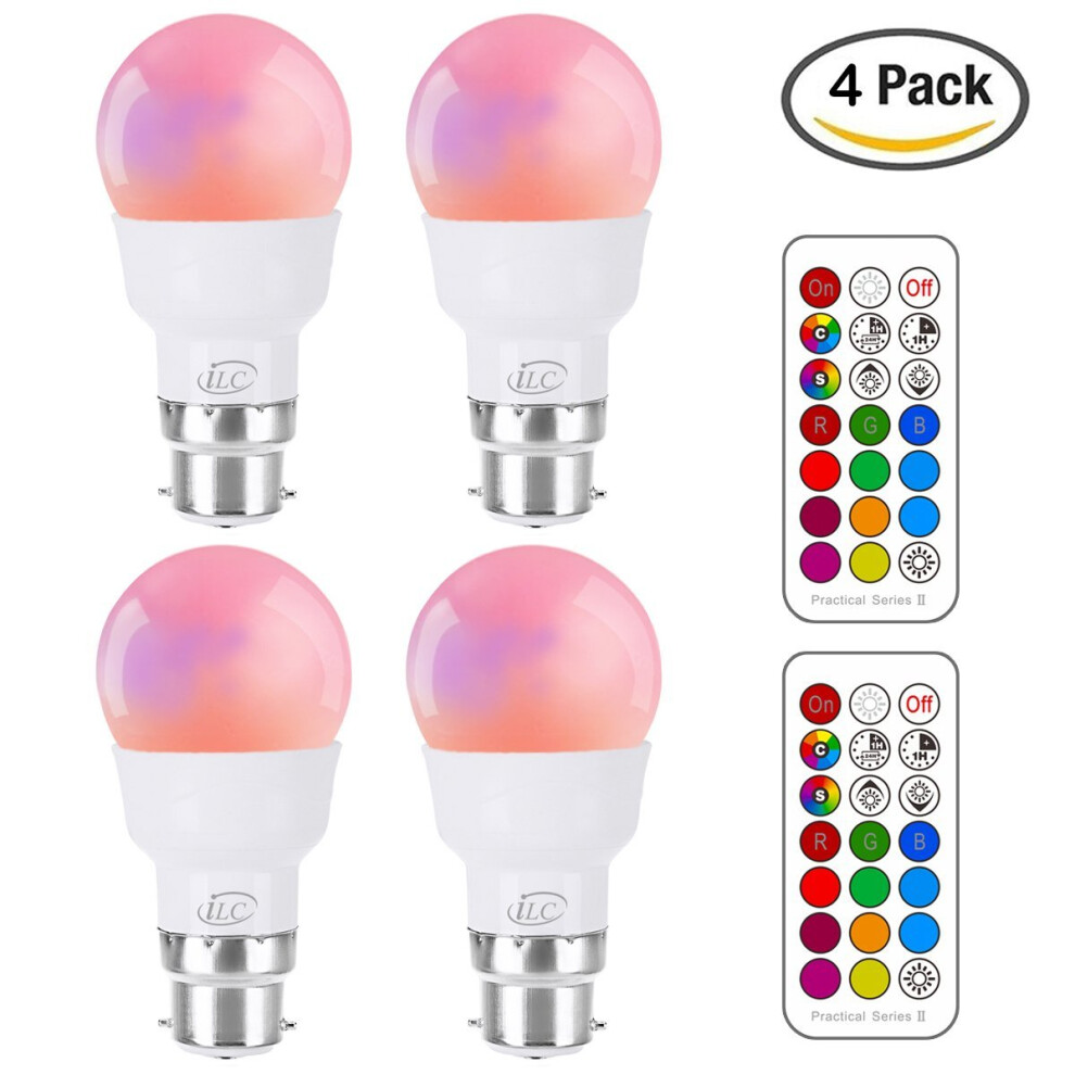 iLC LED Light Bulbs Colour Changing Dimmable 3W B22 Bayonet A60 RGBW Lights, RGB White Coloured- Dual Memory - 12 Color Choices - 20 Watt...-image-OPC-PP5Y9X-NEW