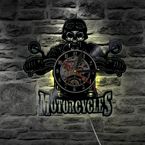 Motorcycles Bikers Classic King Skull LED Light Vinyl Wall Clock 2