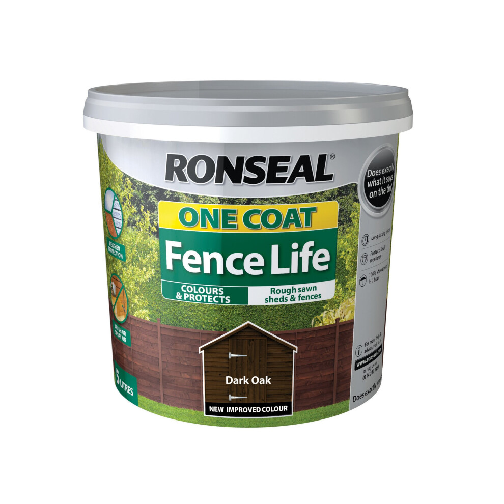 Ronseal RSLOCFLDO5L One Coat Fence Life, Dark Oak, 5 Litre