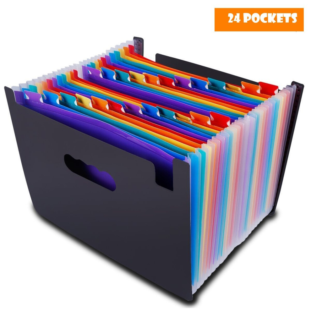 Expanding Files Folder, 24 Pockets Document Folder Multi-Color Accordion A4 Expandable File Organizer Business File Organizer Box