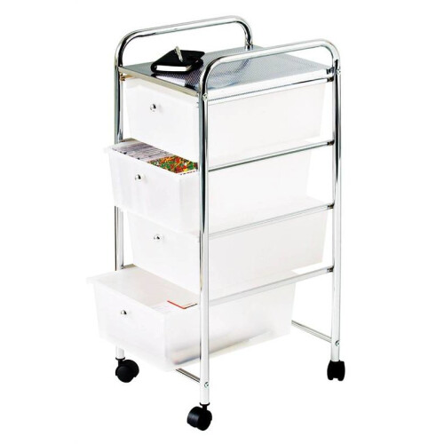 4 Tier Plastic Drawers With Chrome Frame White