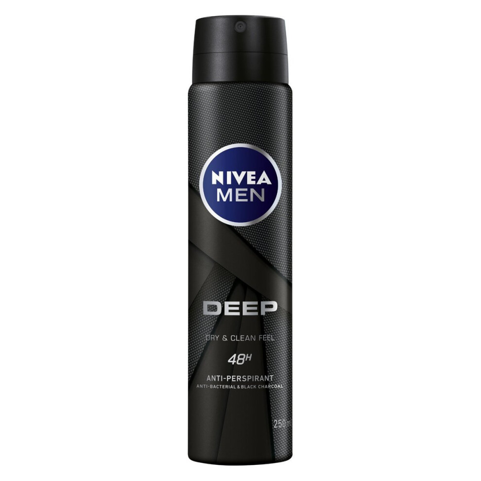 NIVEA MEN Deep Clean Black Charcoal Male Anti-Perspirant Spray, 250 ml