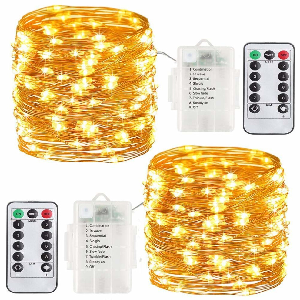 Copper Wire Fairy Lights String Battery Operated Waterproof 100 LED 33ft Led Outdoor Timer Battery Fairy Lights with Remote Timer Twinkle String...