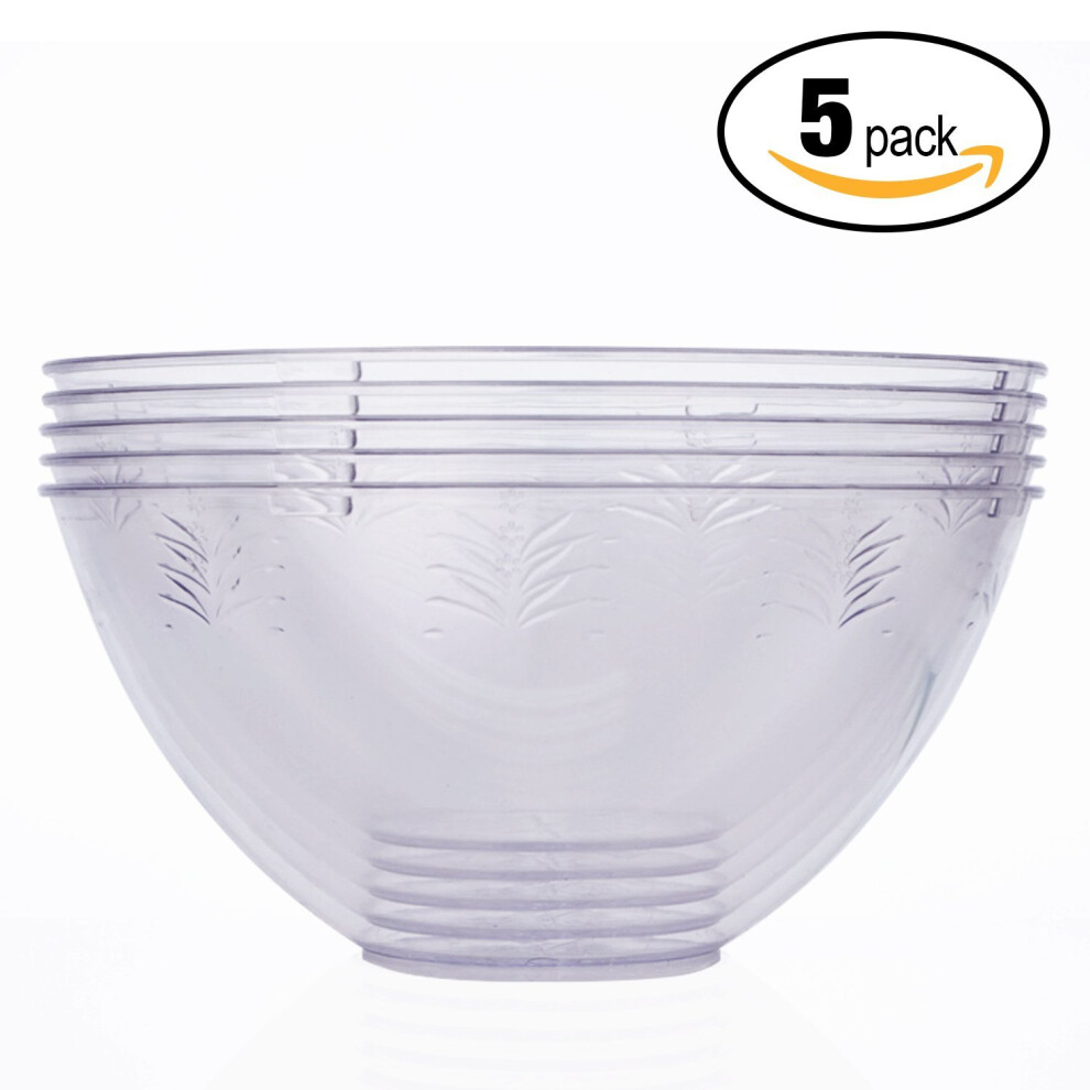 Set of 5 White Giant Disposable Plastic Serving Bowls - volume 3000ml