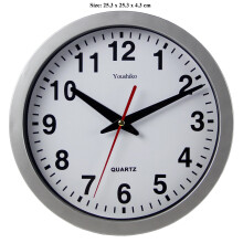 Stylish Silver & White Bold Classic Quartz Wall Clock Non Ticking Silent (25cm / 10-Inch Diameter), Home/Kitchen / Office/School Clock, Easy to Read