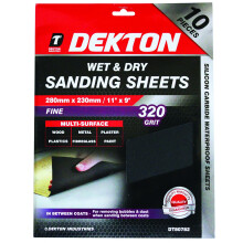 Dekton 10 Pack Of Wet & Dry Sanding Sheet Sandpaper 320 Grit Fine 230 X 380mm