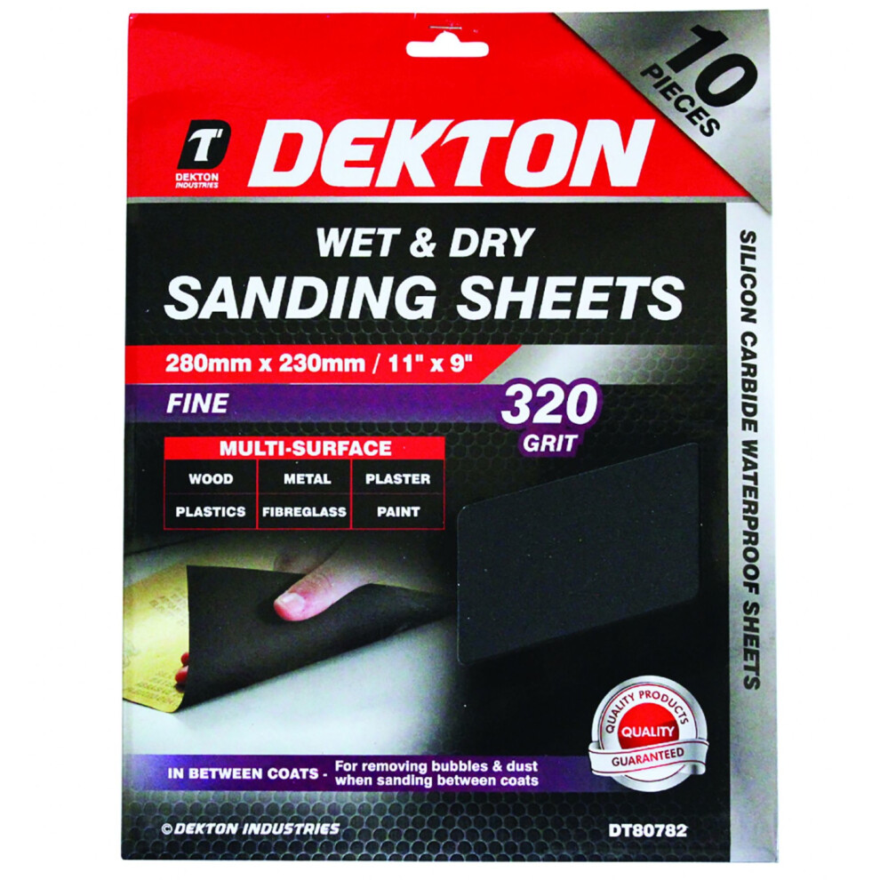 Dekton 10 Pack Of Wet & Dry Sanding Sheet Sandpaper 320 Grit Fine 230 X 380Mm 5055441432281