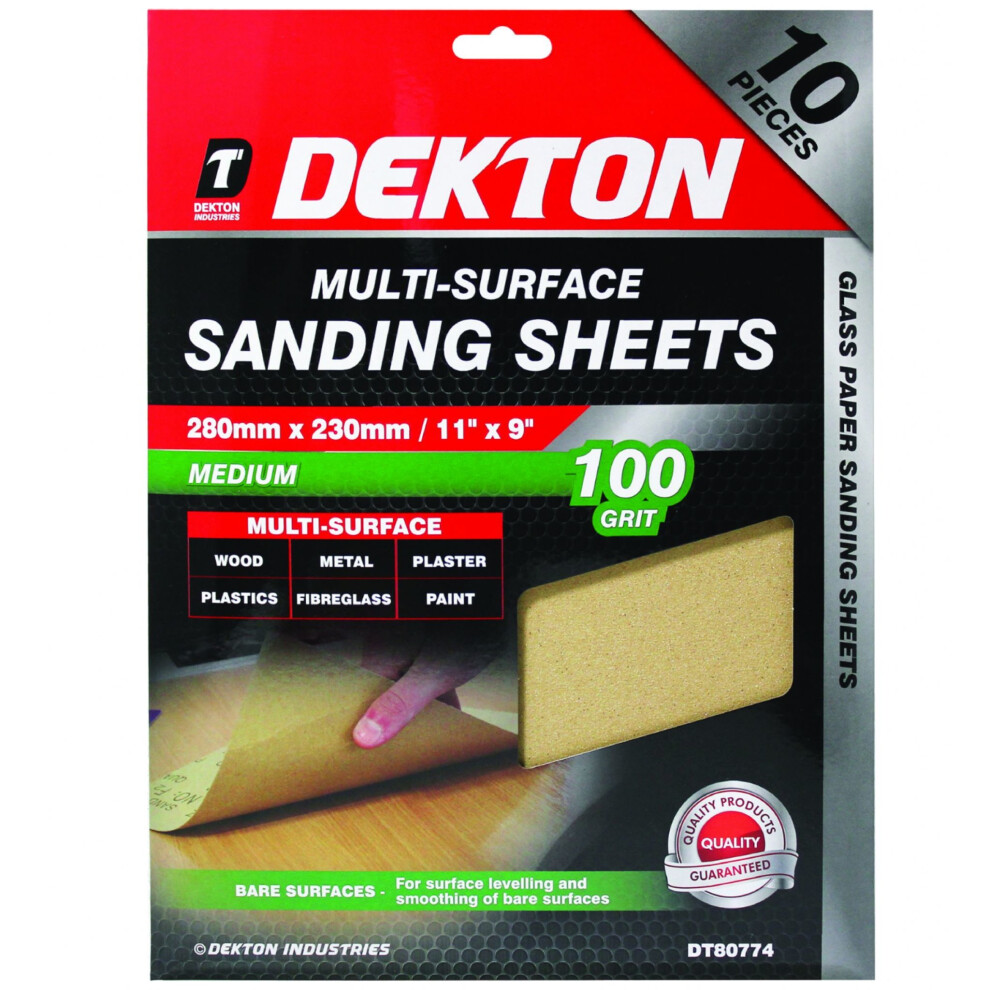 Dekton 10pc Pack of Sanding Sheet Sandpaper Medium 100 Grit 280mm x 230mm