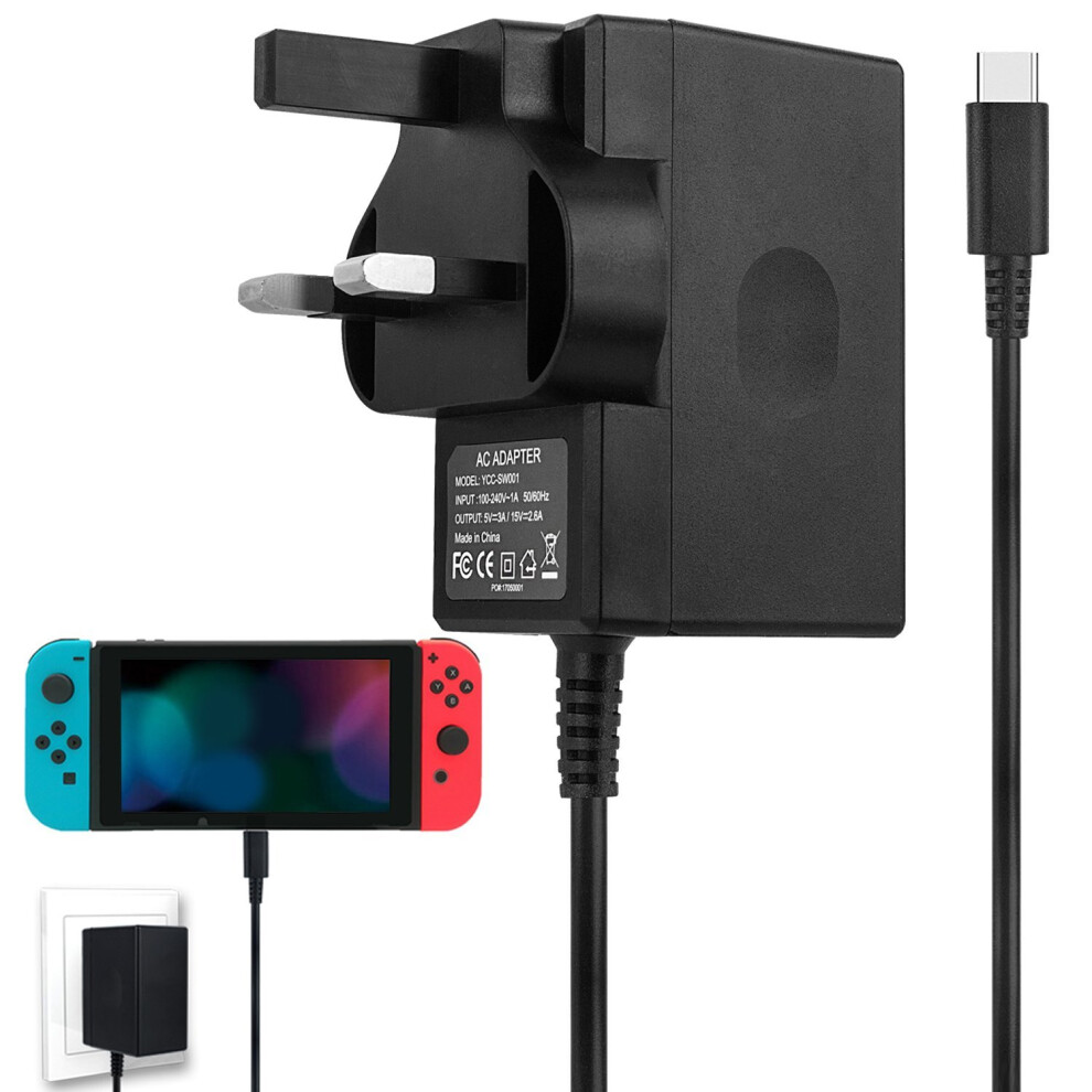 For Nintendo Switch Charger, AC Adapter for Nintendo Switch Fast Charger DC 15.0V/2.6A Power Adapter with 5ft USB Type C Charger Cord for Nintendo...
