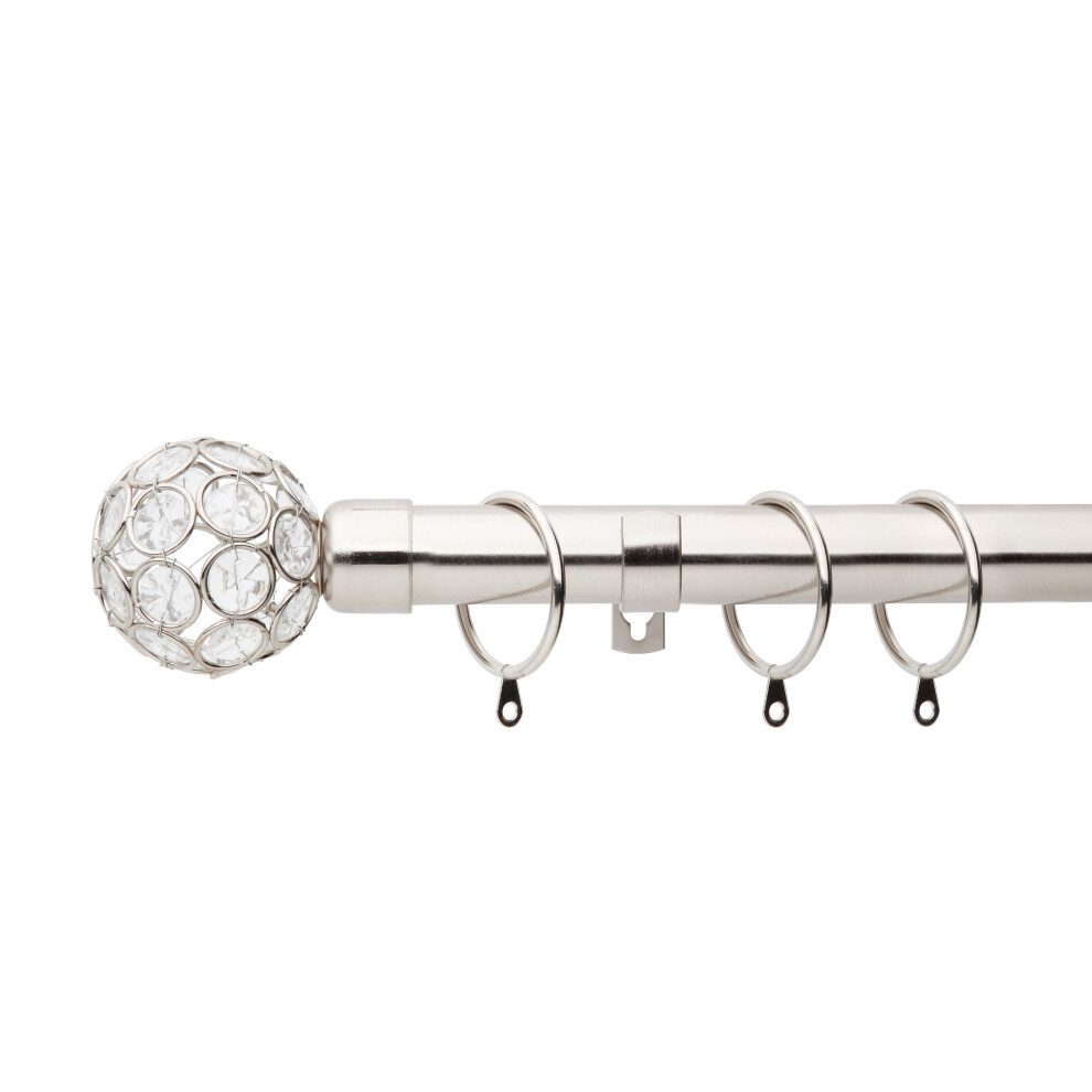 (Brushed Steel , 120cm - 220cm, 47" To 87" Approx) A.Unique Home Beaded Gem Metal Extendable Curtain Pole