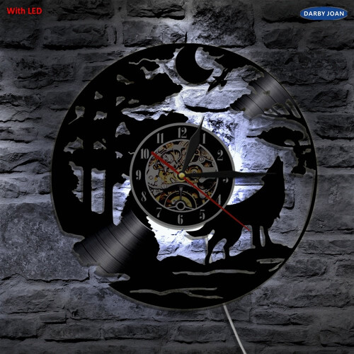 LED Vintage Backlight Lamp Wolf Vinyl Record Wall Clock 1