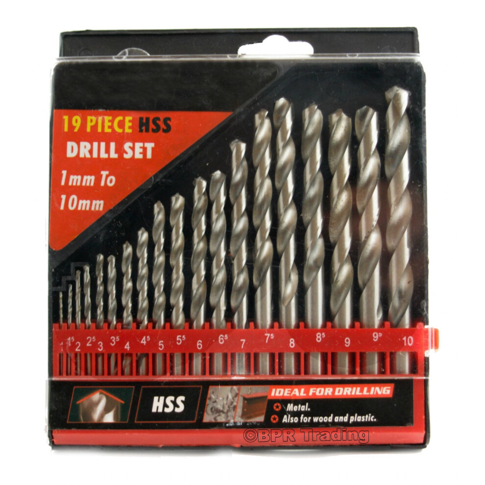 Neilsen 19PC HSS Metric Drill Set 1mm - 10mm High Speed Steel Wood Plastic