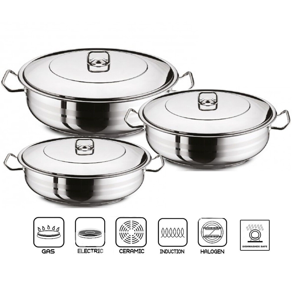 (28 x 8 cm) GEEZY GASTRO Premium Shallow Casserole Pot And Lid Stainless Steel Saute Pan Induction