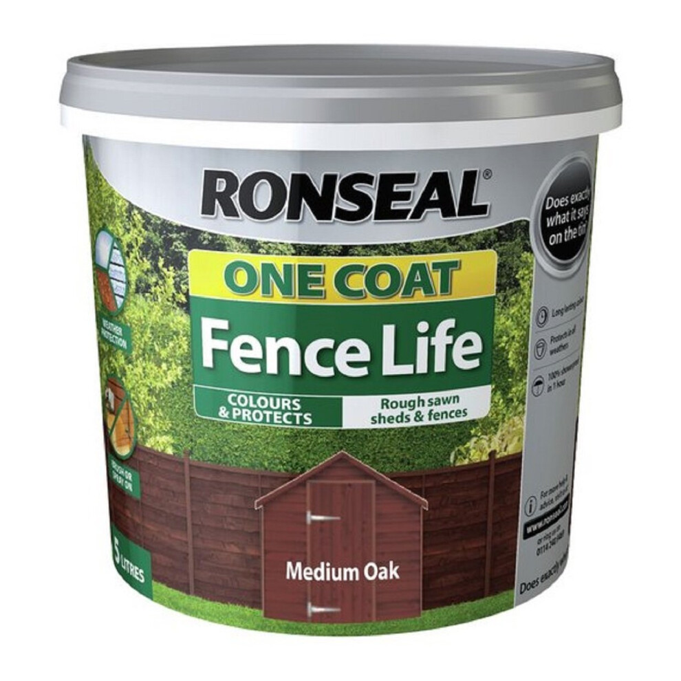 Ronseal RSLOCFLMO5L One Coat Fence Life, Medium Oak, 5 Litre