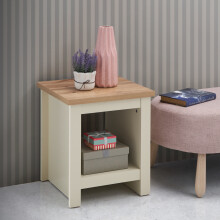 Lisbon Side Lamp Table Bedside Cabinet With Open Storage Shelf Cream