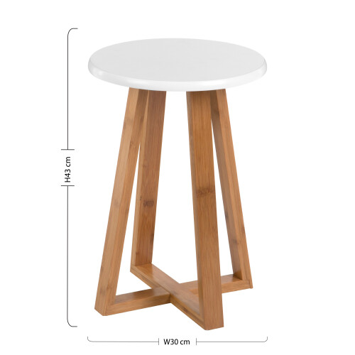Premier Housewares Contemporary White And Natural Bamboo Round Stool, Durable Round Stool For Kitchen, Versatile Kitchen Stool 1