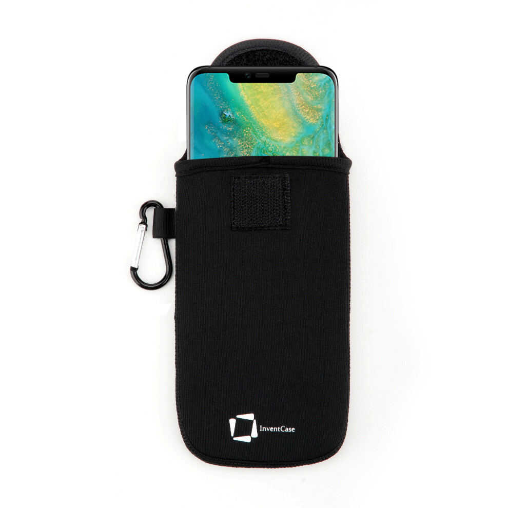 Inventcase Neoprene Impact Resistant Protective Pouch Case Cover Bag With Secure Fastening And Aluminium Carabiner For Huawei Mate 20 Pro 2018 - Black 5055370934887