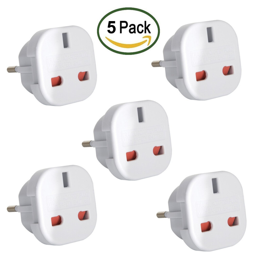 Travel Adapter - UK to EU Euro European adapter White Plug 2 Pin - Pack of 5