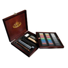 Royal & Langnickel RSET-PAS1600 Premier Pastel Pencil Set: 36 Soft Pastels, 4 Pastel Pencils, Charcoal & Graphite, in Portable Wooden Case